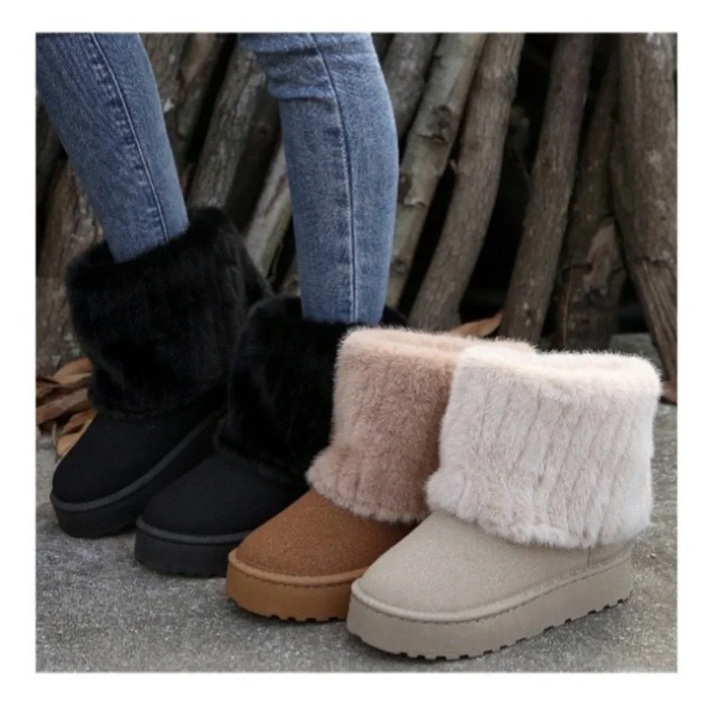 🌸SS6 - Women's Black Fur-Lined Boots🖤
